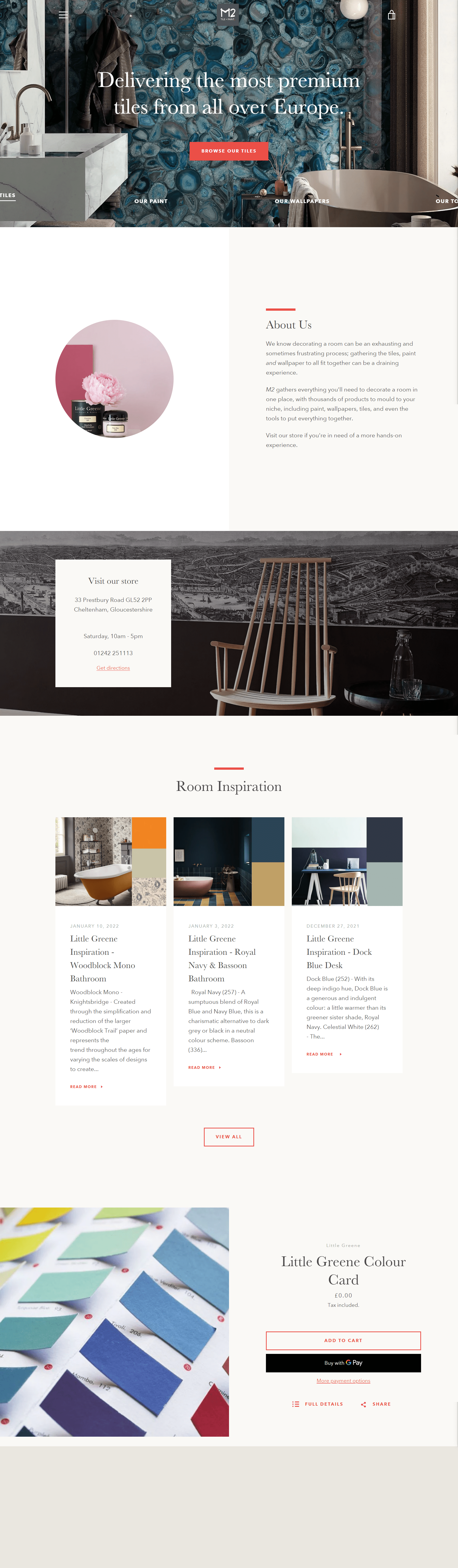 Screenshot of M2 Tiles & Paint homepage